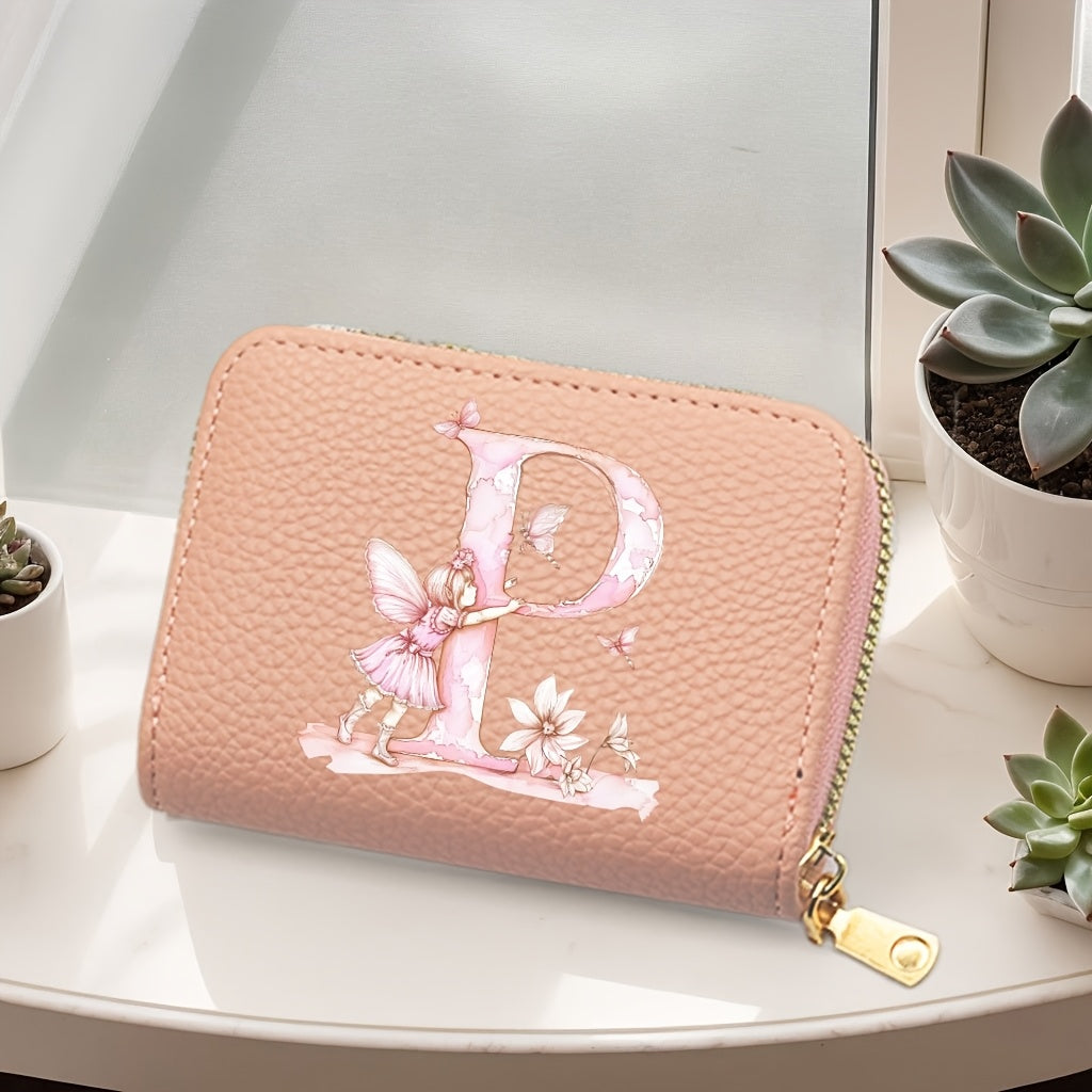 Tarjetero de mujer de cuero sintético, estilo acordeón delgado, con cierre de cremallera para monedas