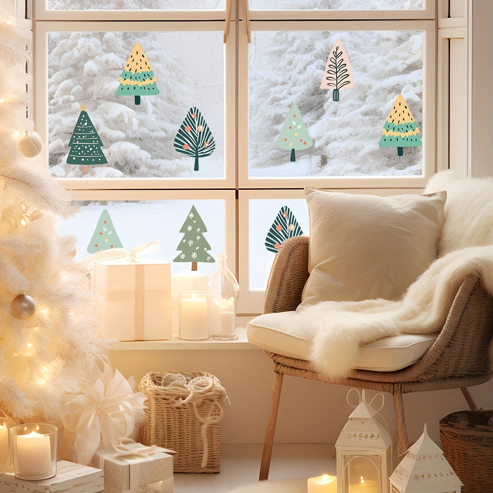 Christmas Window Clings Decals Forest Trees Winter Decor Holiday Stickers
