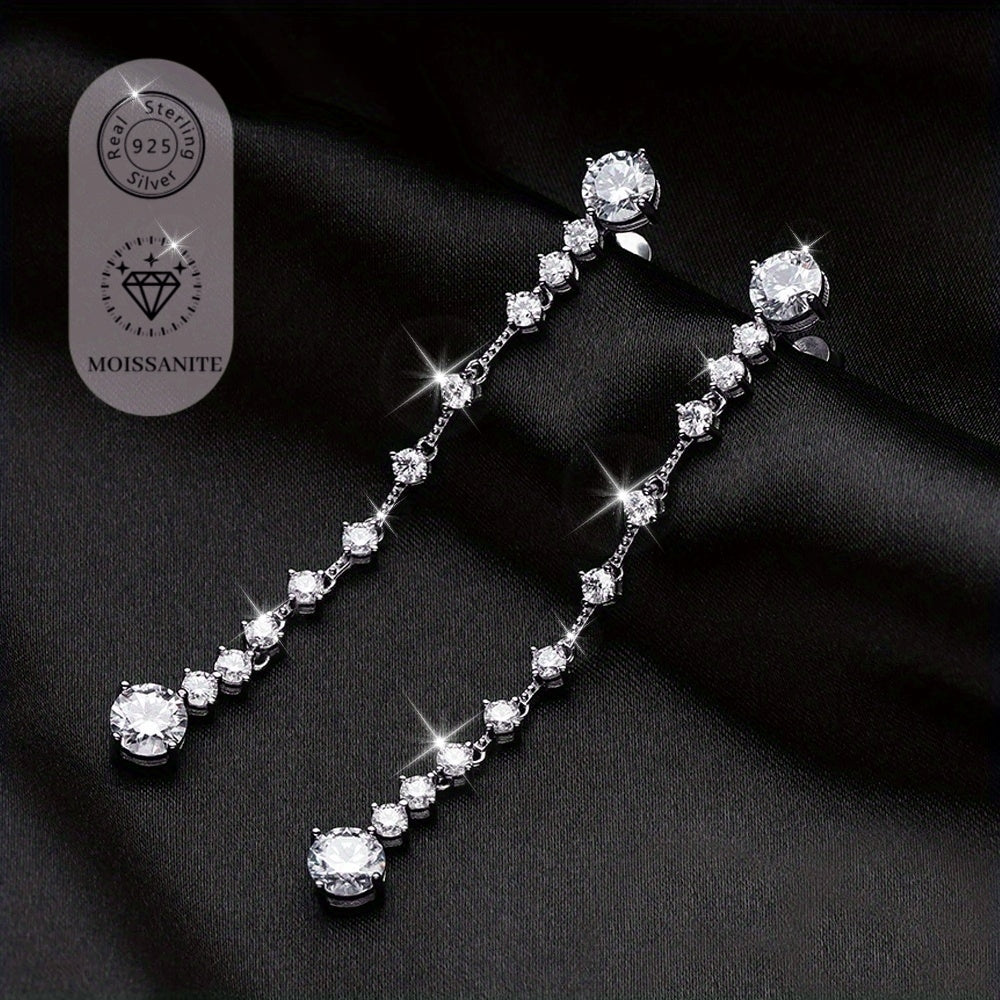 Sterling Silver Tassel Earrings with 6 Carat Moissanite for Weddings and Special Occasions