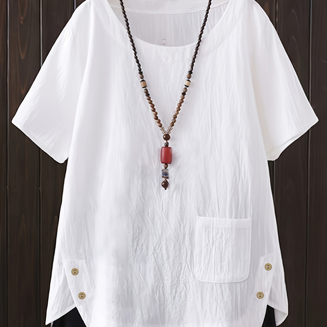 Plus Size Women's Casual Short Sleeve Cotton Shirt with Chest Pocket