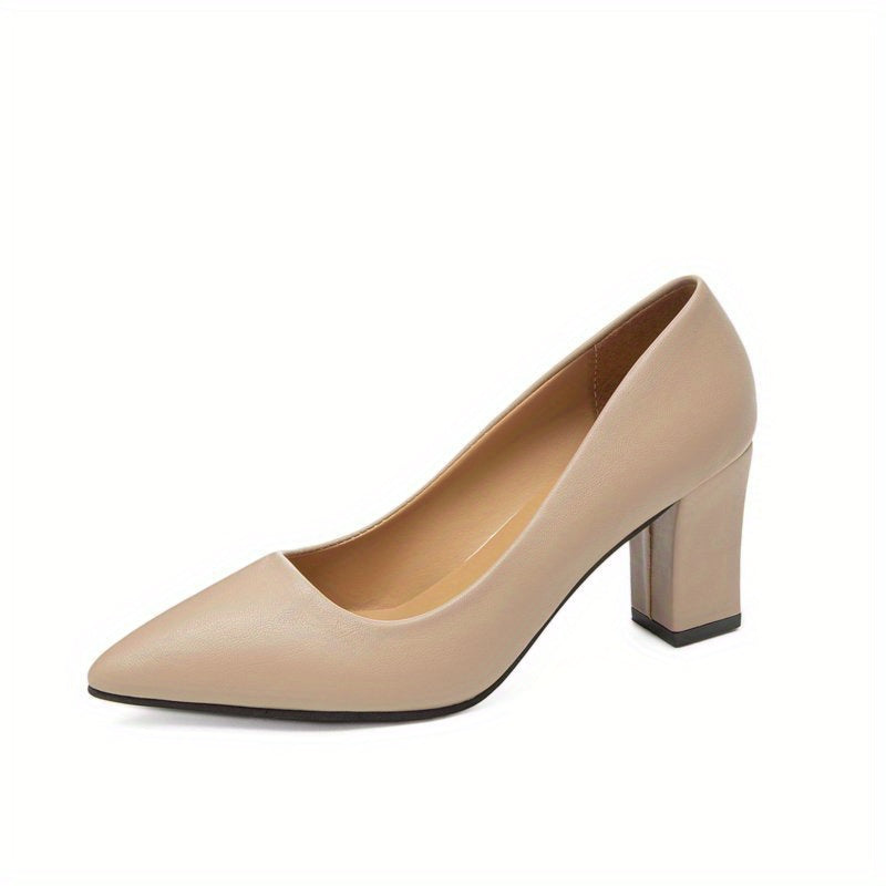 Women's Pointed Toe Court Pumps Solid Color Slip-On Block Heels for Office