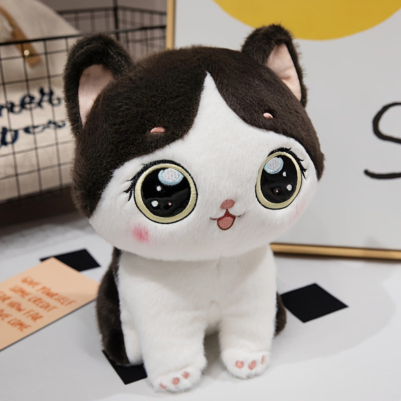 Fluffy Black and Grey Simulation Cat Plush Toy for Kids and Home Decor