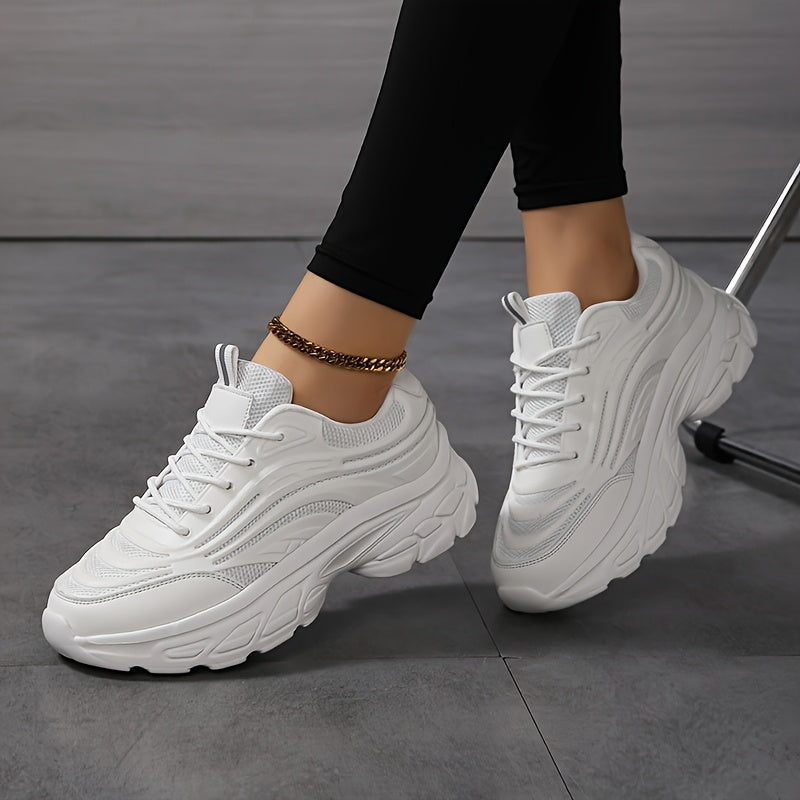 Women's Casual Mesh Lace-Up Sneakers with Thick Sole and Comfort