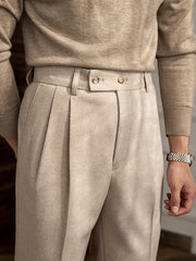 Pantalones de estilo británico de cintura alta para hombre, color sólido, con elastano, para otoño e invierno, trabajo