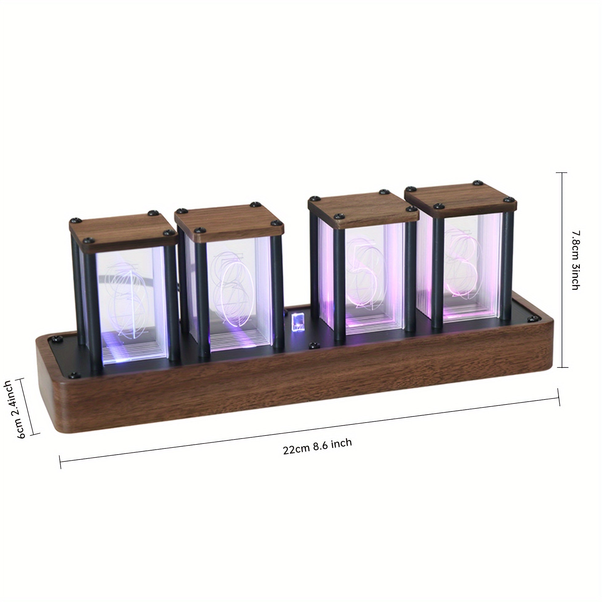 Nixie Tube Desk Clock with Wi-Fi Remote Control 12/24H USB Powered Walnut Wood