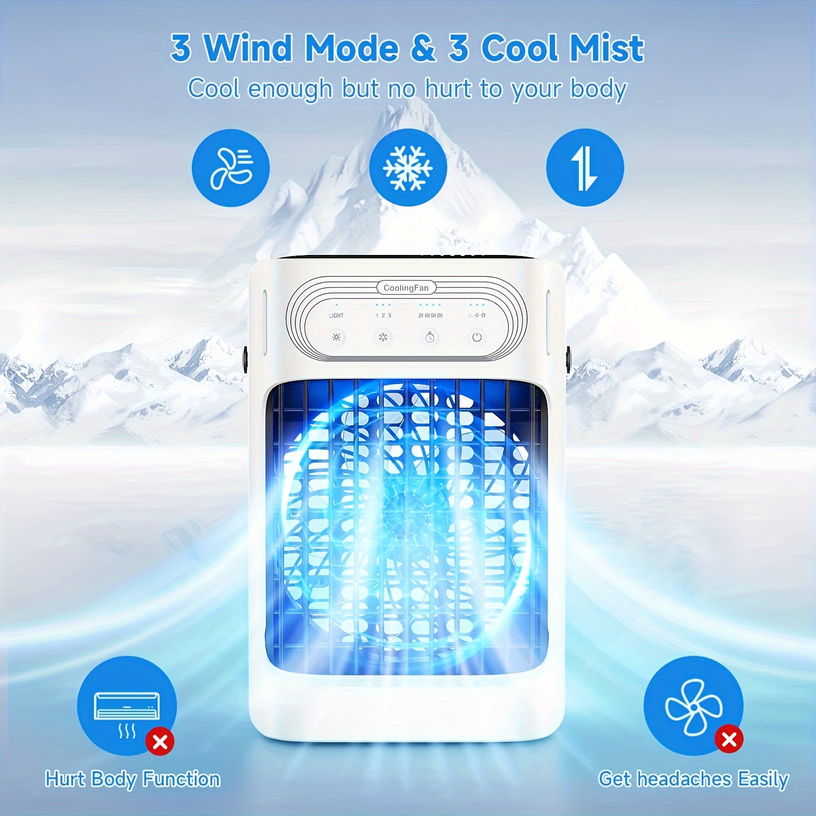 Portable Evaporative Cooler Fan with 3 Mist Settings 3 Speed USB Touch Control