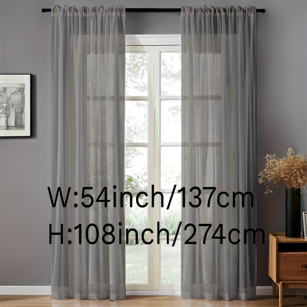 Pair of Sheer Voile Curtains with Rod Pocket for Kitchen Bedroom Living Room