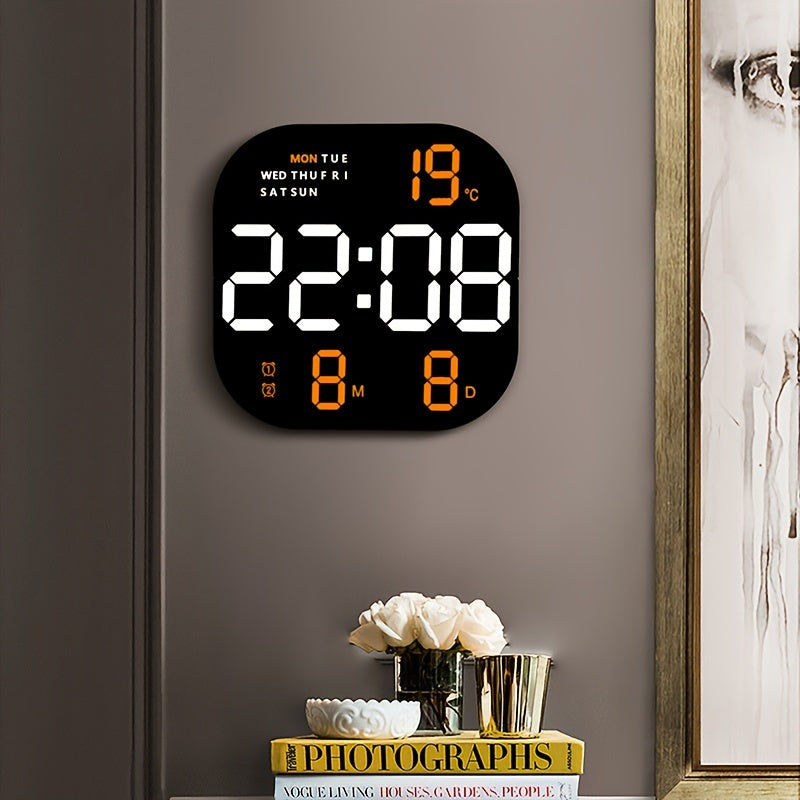Large LED Wall Clock with Remote Control Digital Display Alarm Calendar Temperature