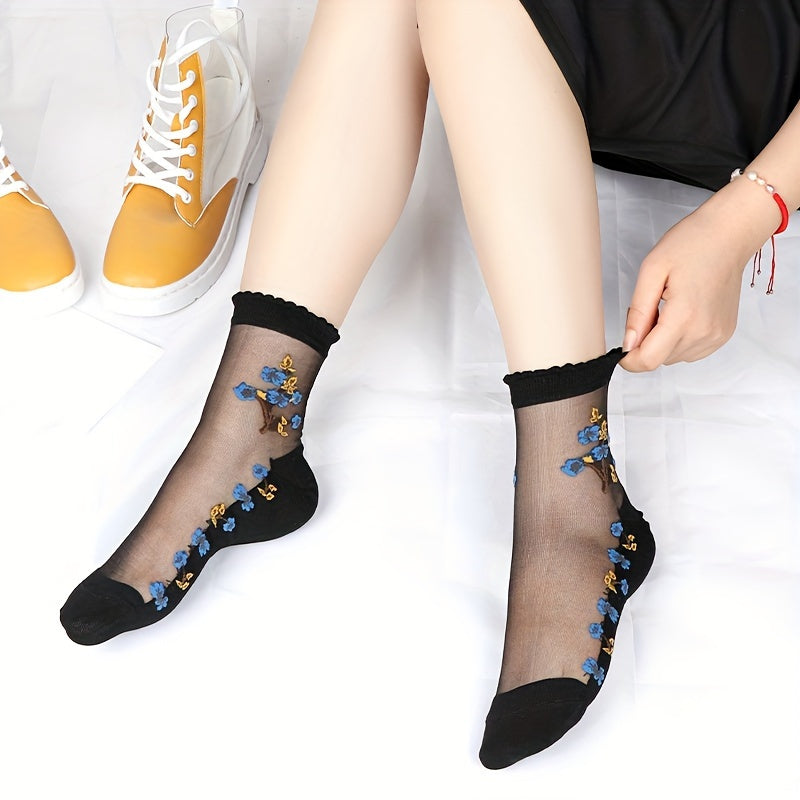 Women's No-Show Floral Socks 5 Pairs Lightweight Knit Polyester Elastane