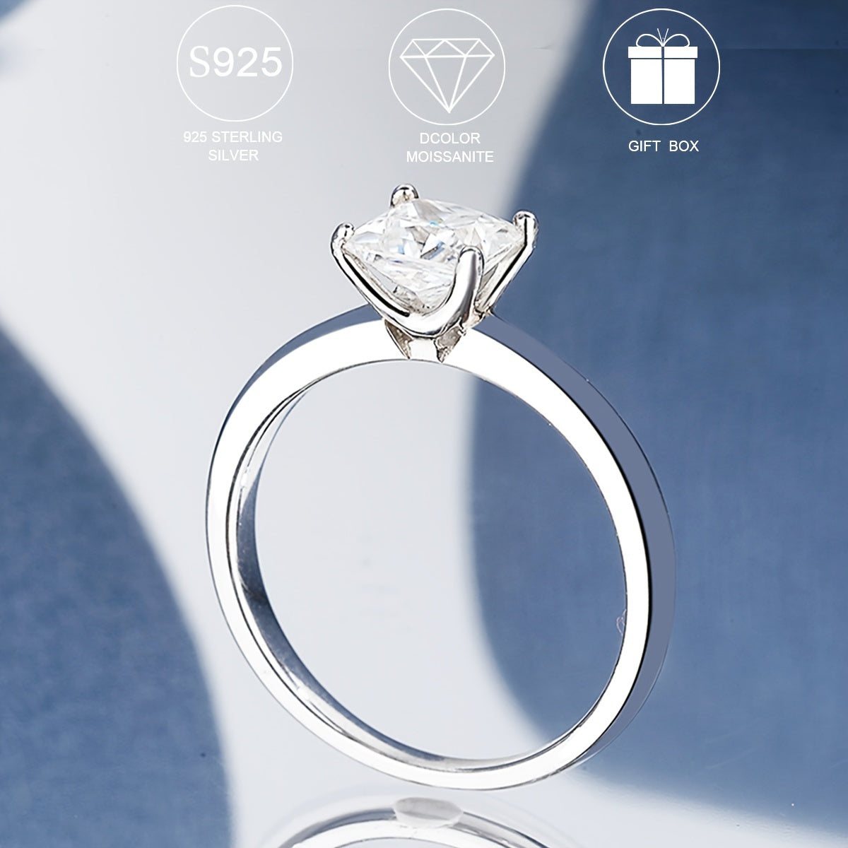 Кольцо для помолвки из стерлингового серебра с принцесским огранкой из моссанита, гипоаллергенное, в стиле бохо для ежедневного ношения и особых случаев