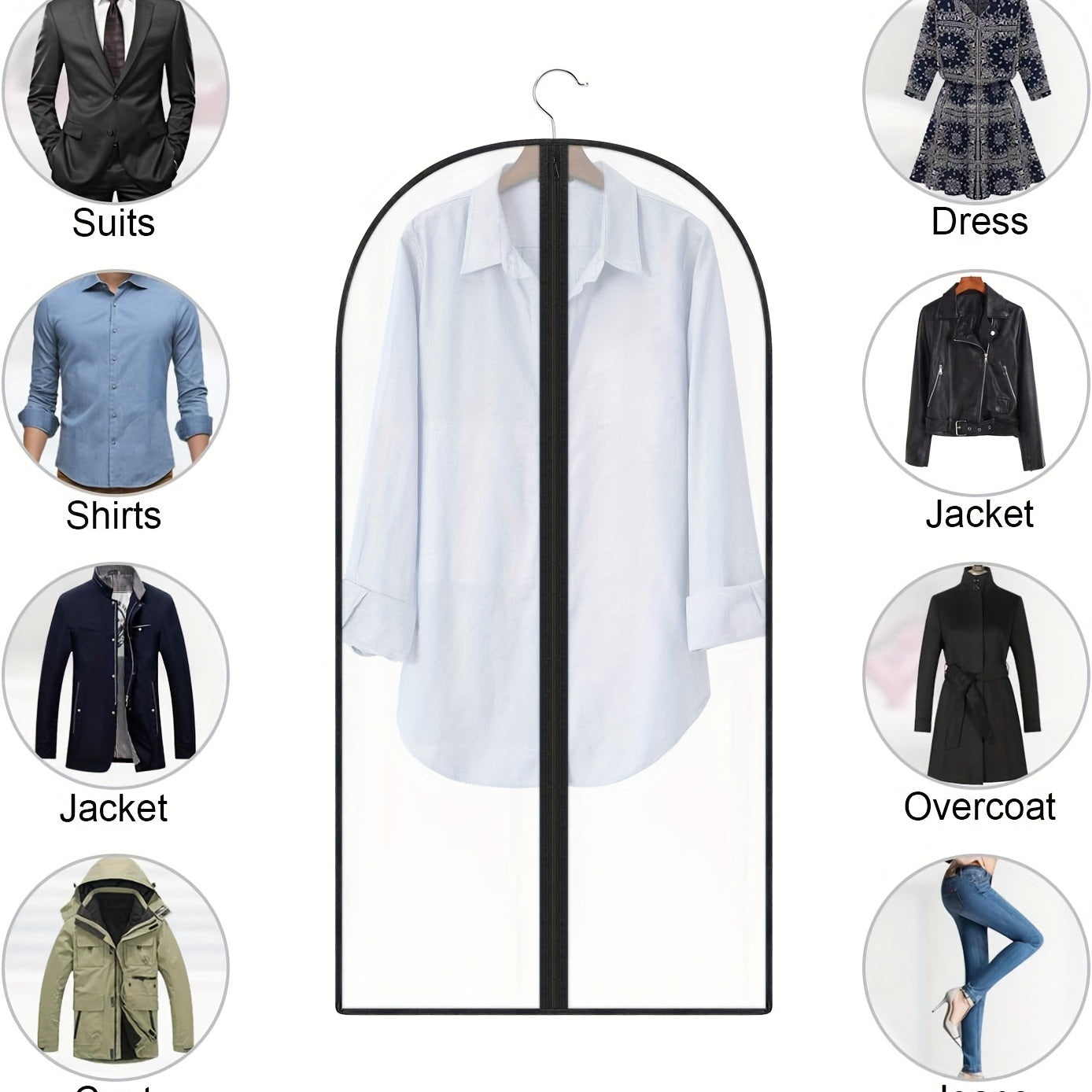 Juego de 5 fundas de polvo para ropa de PEVA transparente, transpirable, para colgar ropa