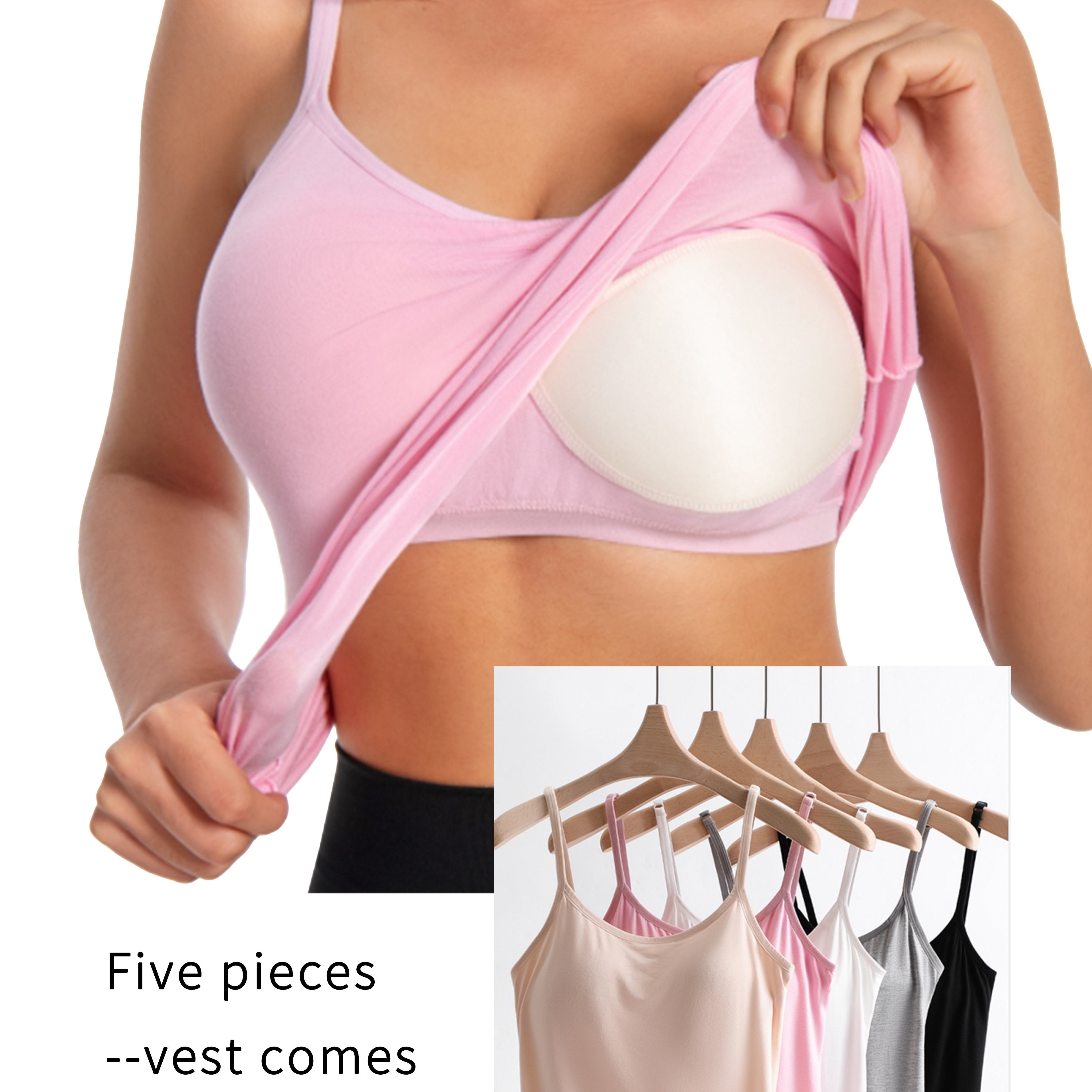 Women's Seamless Cami Tops with Built-In Bras, Soft and Stretchy, Pack of 5