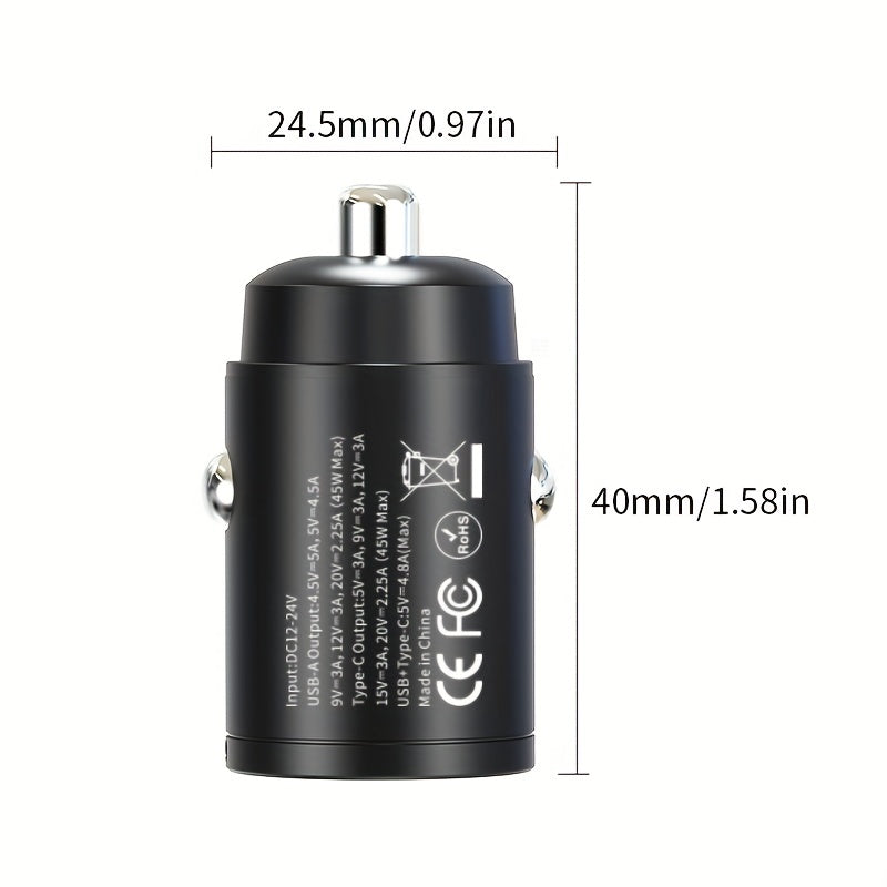 Mini Metal Car Charger 90W Dual USB C PD QC3.0 Fast Charging Adapter