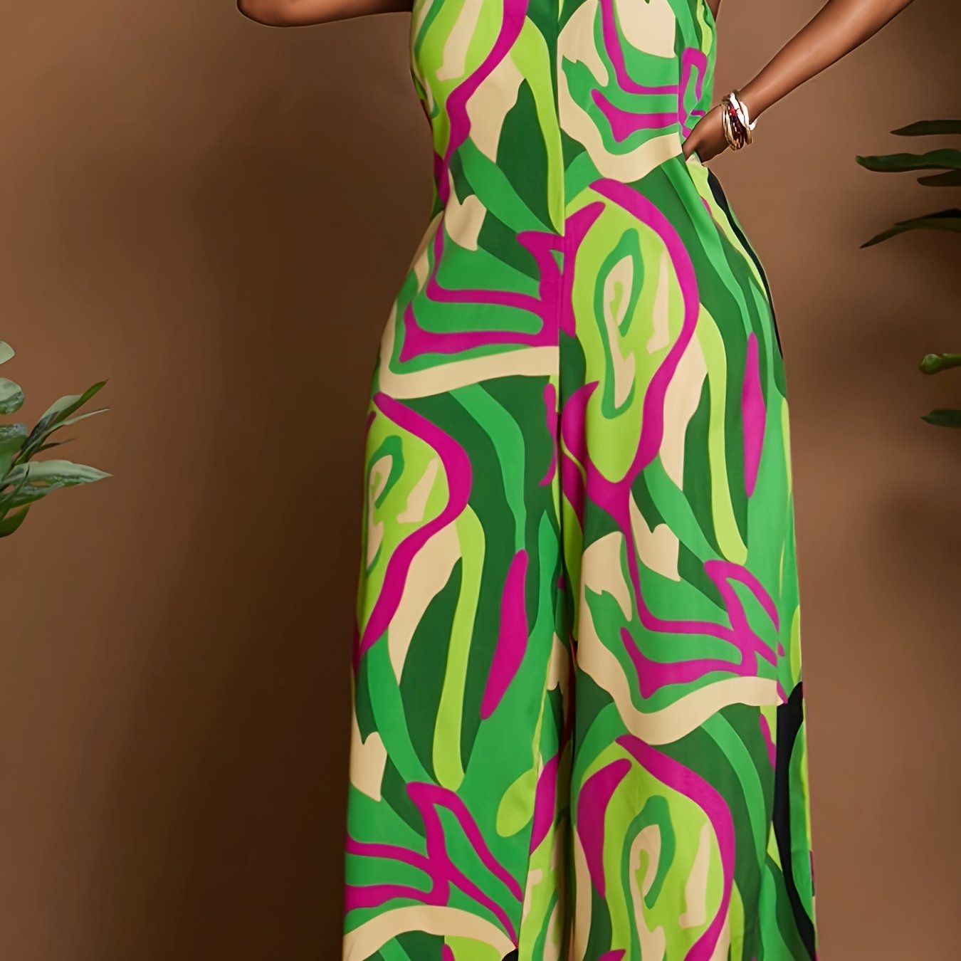 Plus Size Women's Off-Shoulder Jumpsuit Geometric Print Fall Casual Wear