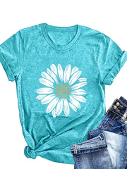 Women's Floral Print Short Sleeve T-Shirt with Slight Stretch