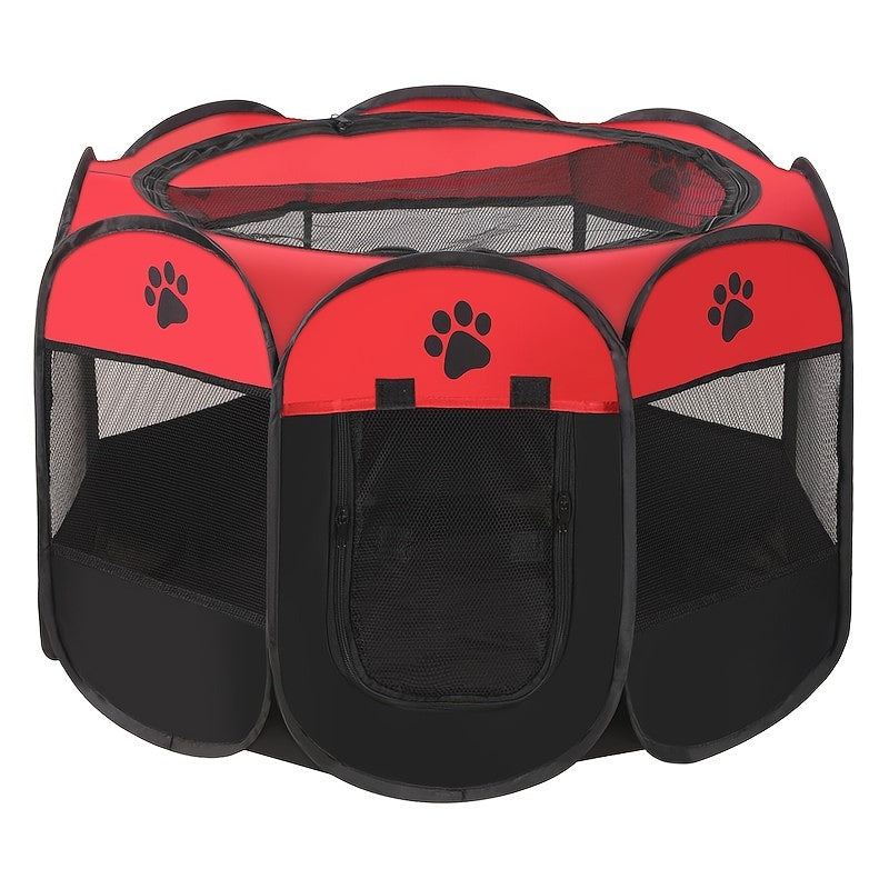 Foldable Pet Playpen Oxford Cloth Paw Print Lodge Style Portable Easy to Assemble