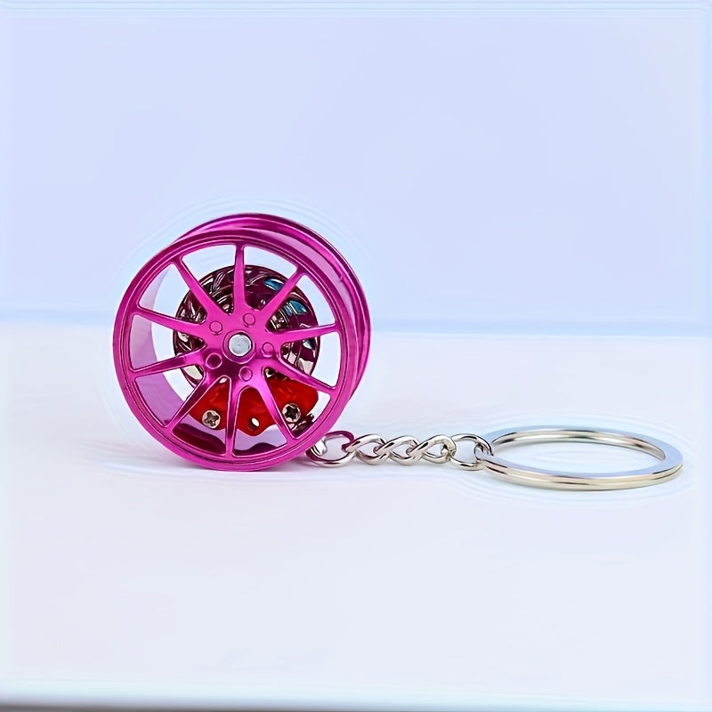 Unisex Zinc Alloy Car Wheel Hub Keychain Rotatable Key Ring Creative Gift