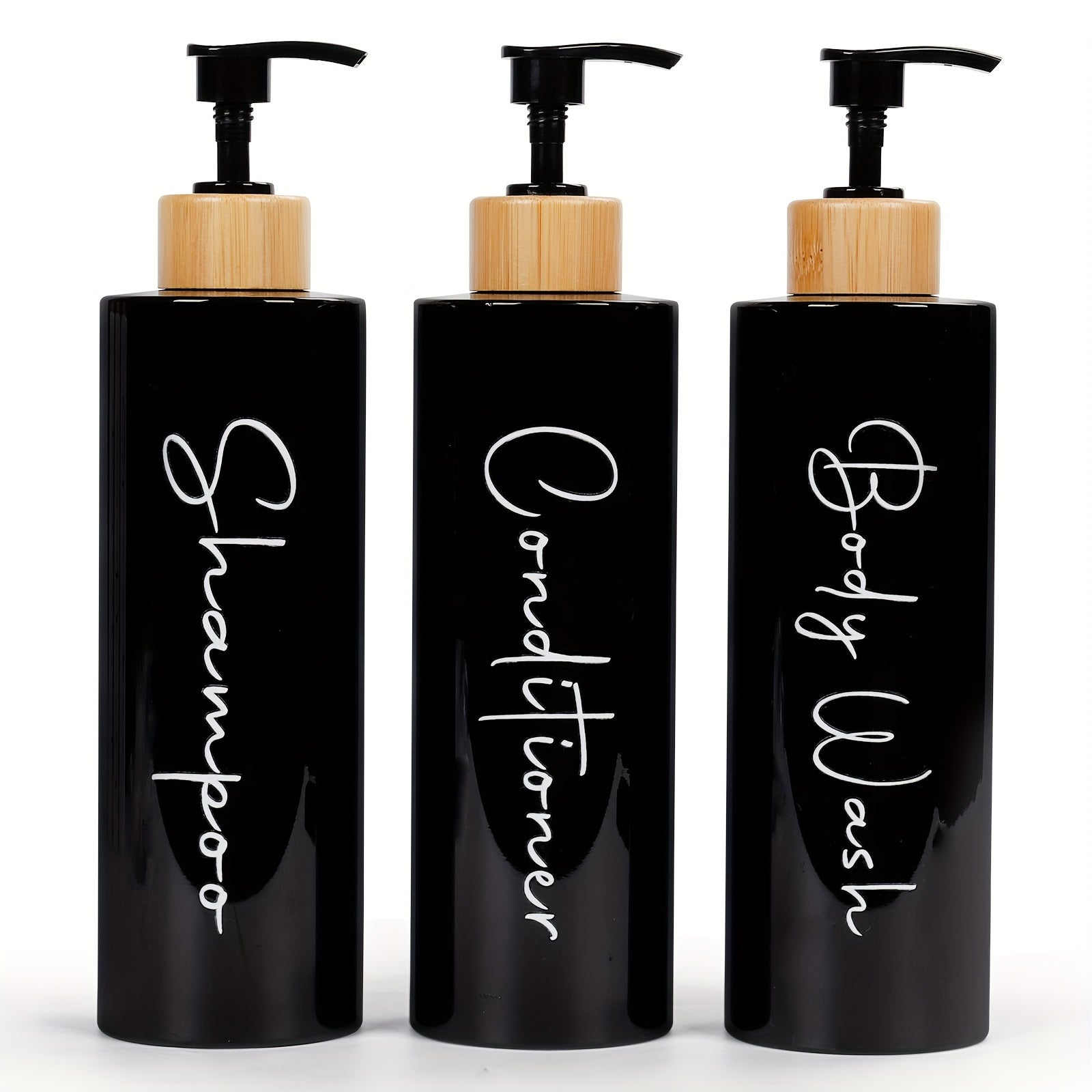 3-Piece Black and White Shampoo and Conditioner Dispenser Set 27 oz Refillable Pump Bottles