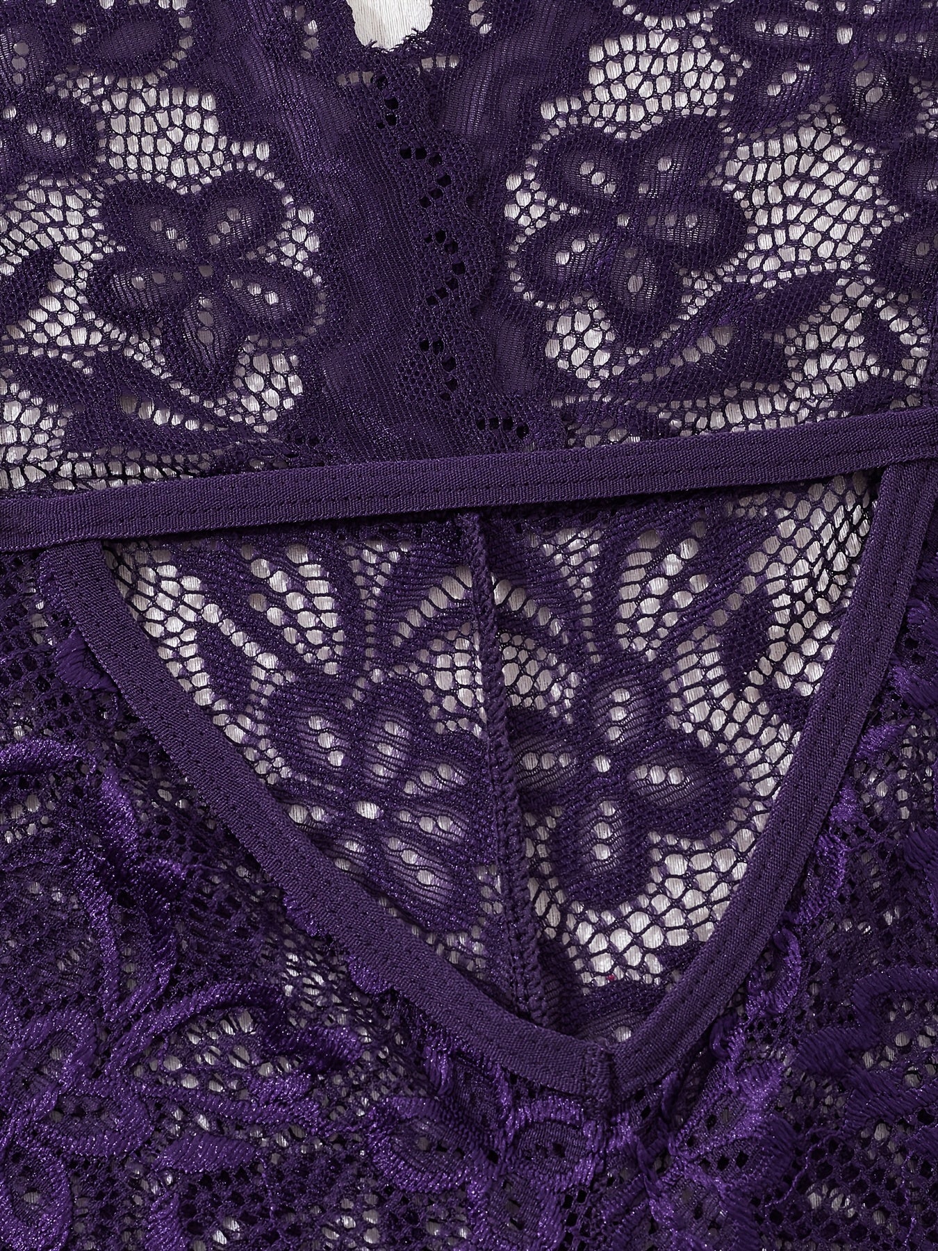 Women's Sheer Lace Bodysuit Open Crotch V-Neck Purple Sleepwear