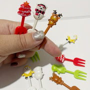 10-Piece Christmas Cartoon Fruit Fork Set for Kids with Animal Designs for Bento Lunch and Holiday Parties