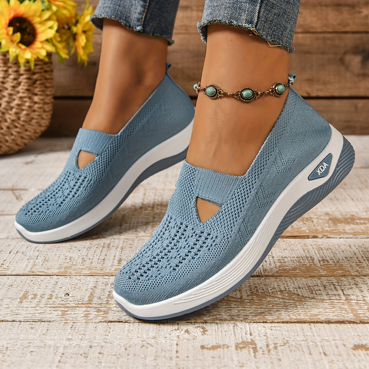 Women's Slip-On Sneakers Lightweight Breathable Knit Casual Shoes in Assorted Colors