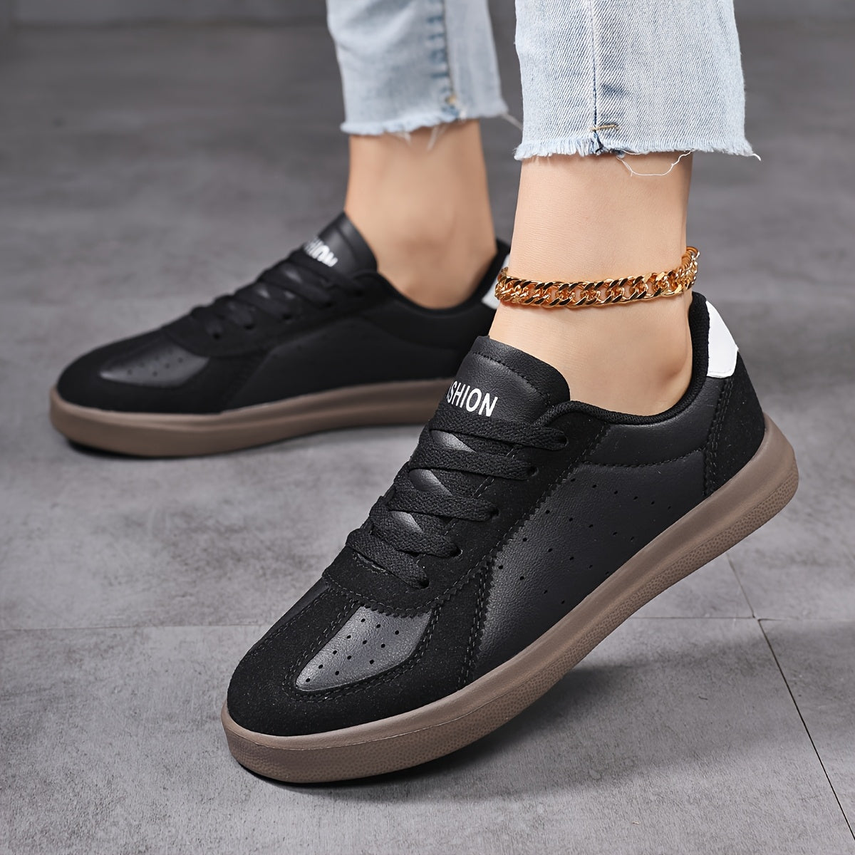 Women's Retro High-Top Sneakers Synthetic Cover Upper Casual Shoes Black/White Beige