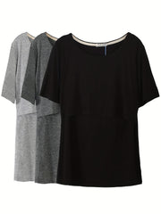 Women's Maternity Short Sleeve T-Shirts Set for Breastfeeding Summer Polyester Solid