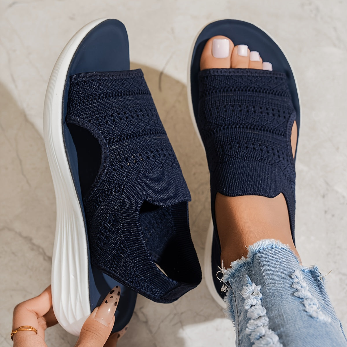 Women's Slip-On Sandals Breathable Fabric Upper Lightweight PU Sole Casual Summer Shoes for Travel Beach Daily Wear