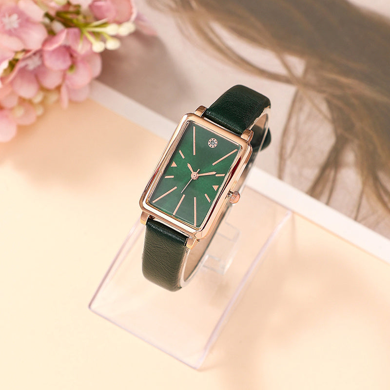 Women's Rectangular Quartz Watch with Rhinestones and Minimalist Style