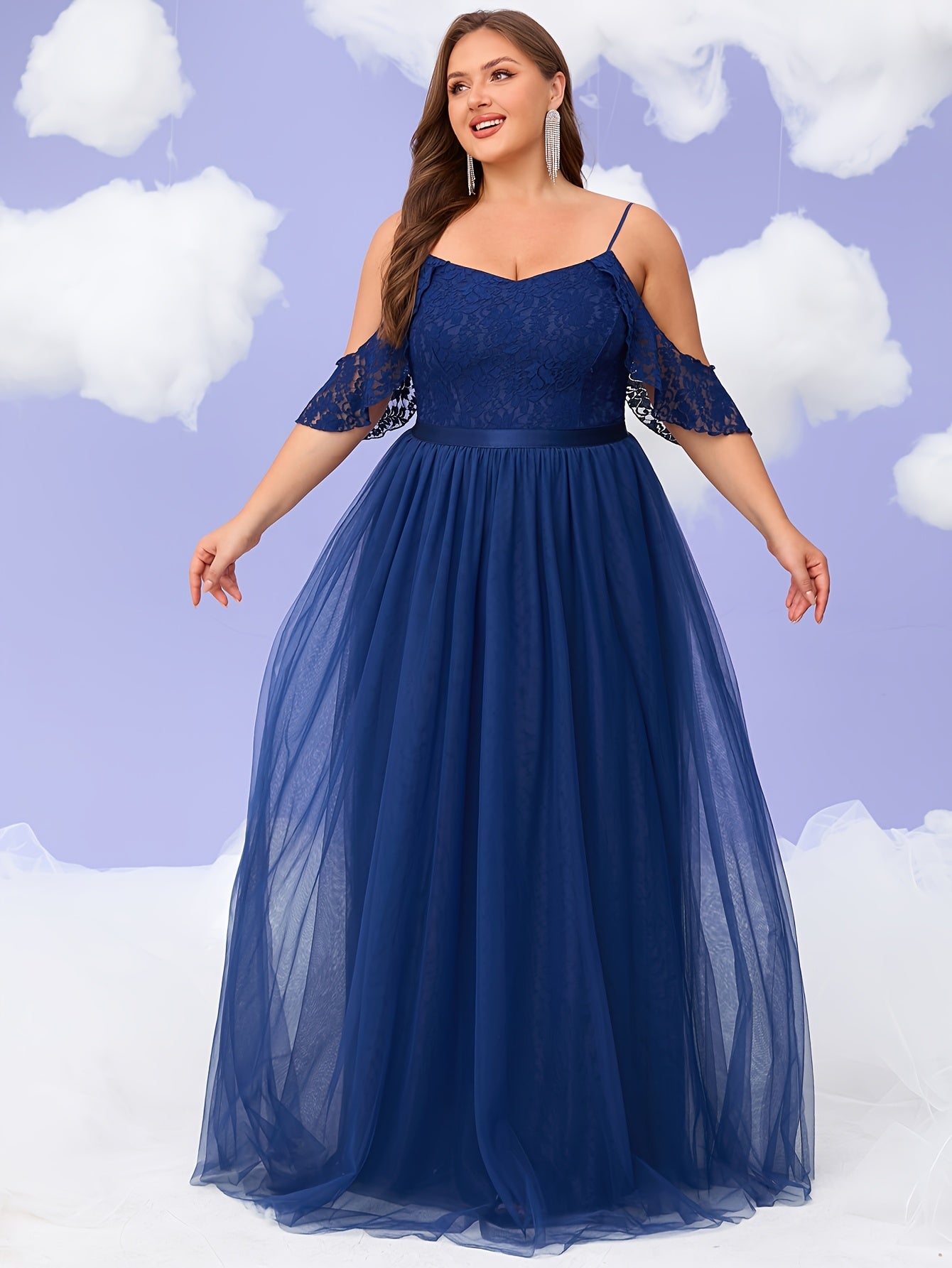 vestido de noche de encaje y tul para mujer talla grande con hombros descubiertos en burdeos, corte en línea A y estilo sirena para fiesta