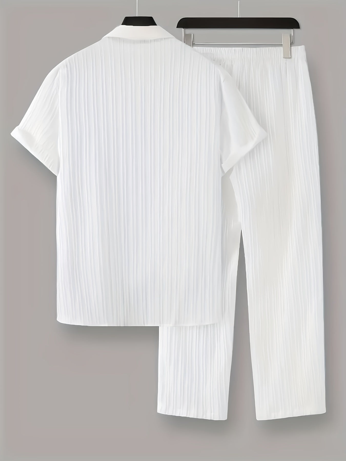 Men's Striped Polyester Pajama Set with Cardigan and Trousers for Casual Summer Wear