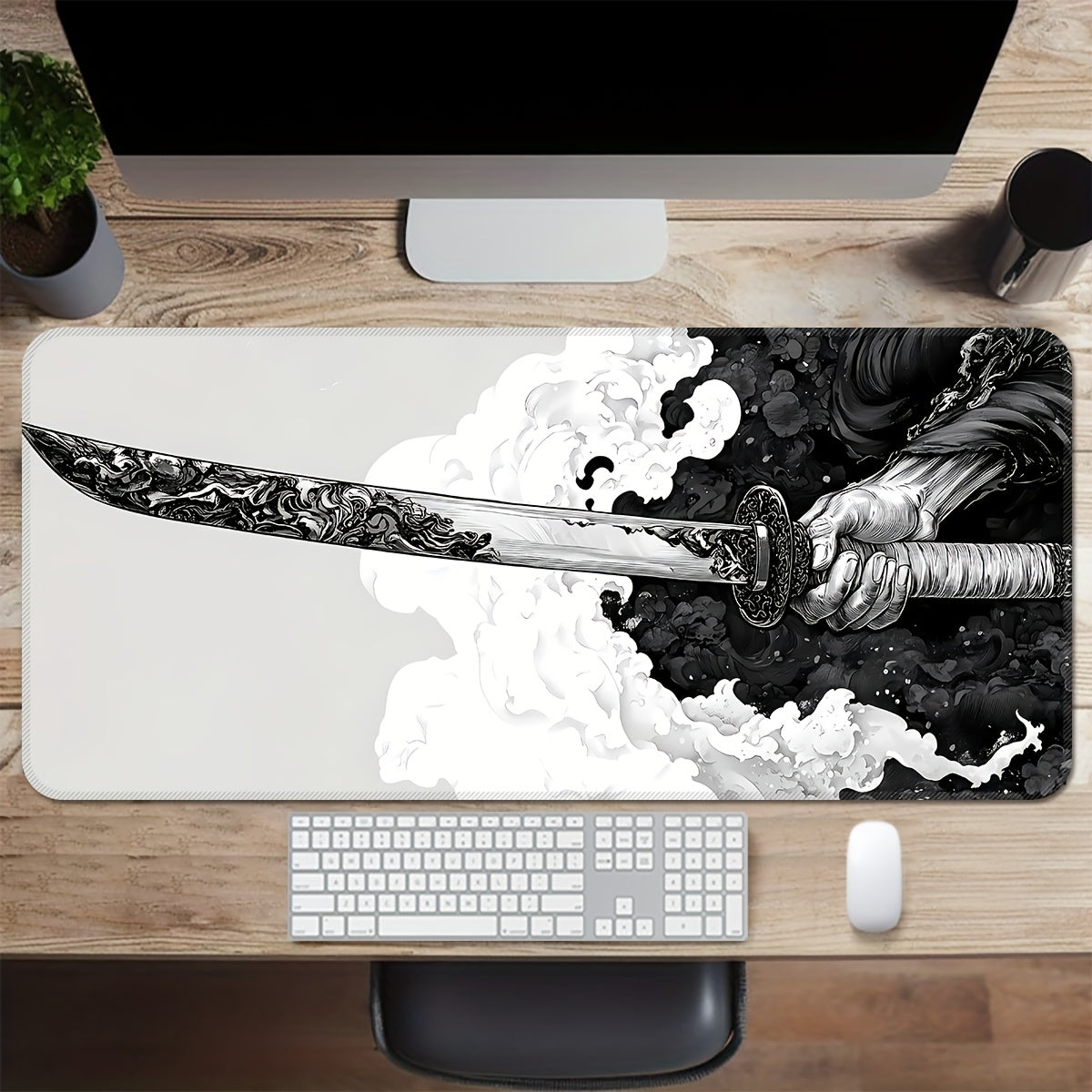 XL Gaming Mouse Pad Oblong with Sword Design Non-Slip Washable for eSports and Office