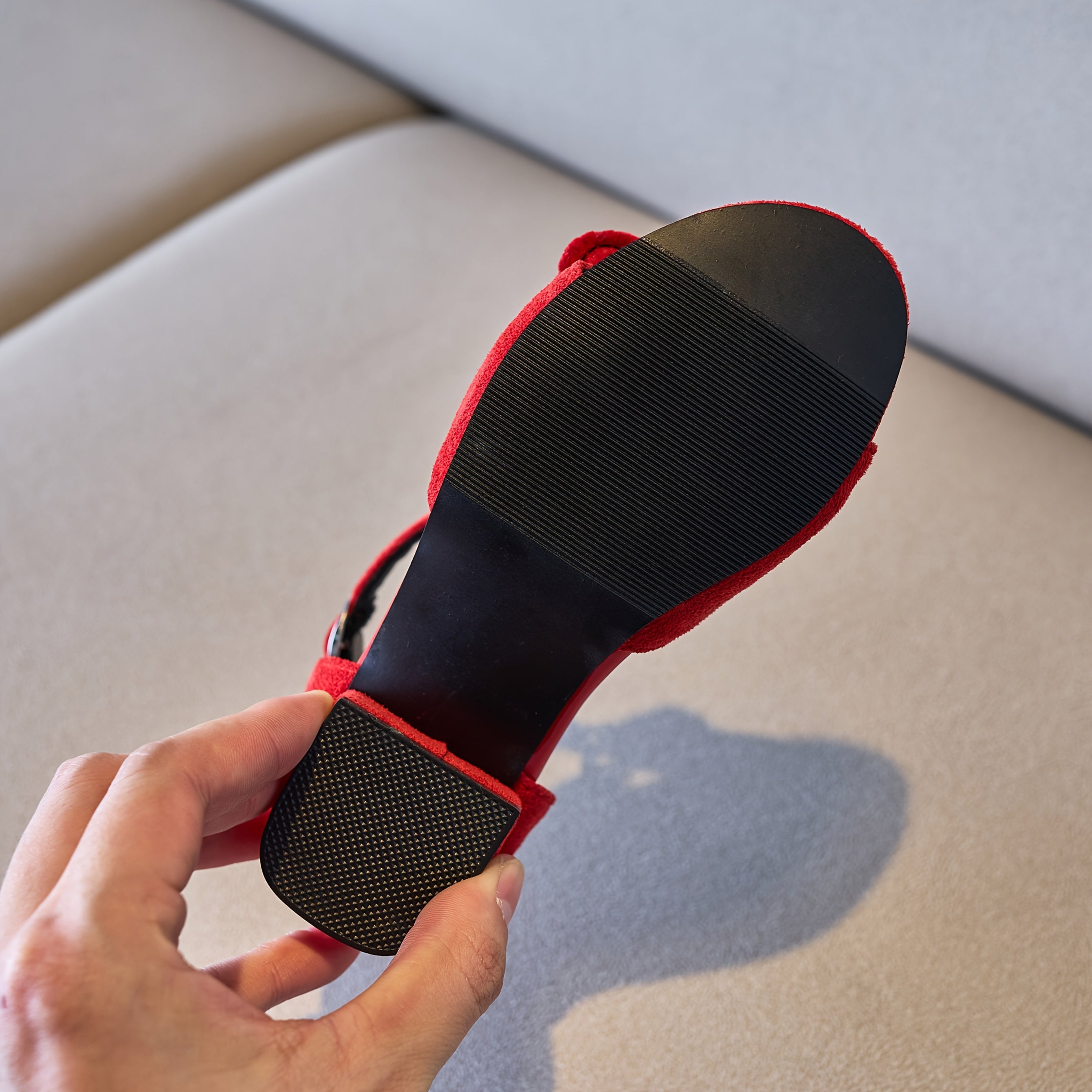 Girls Summer High-Heeled Sandals Argyle PU Low Top for Parties