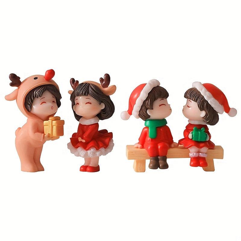 Juego de figuras de pareja de Navidad de plástico, decoración de mesa para la temporada navideña