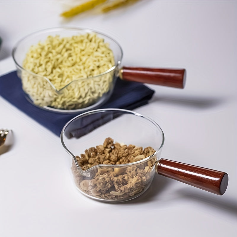 Cookware Set with Redwood Handles 600ml and 400ml Glass Pots for Soup and Desserts