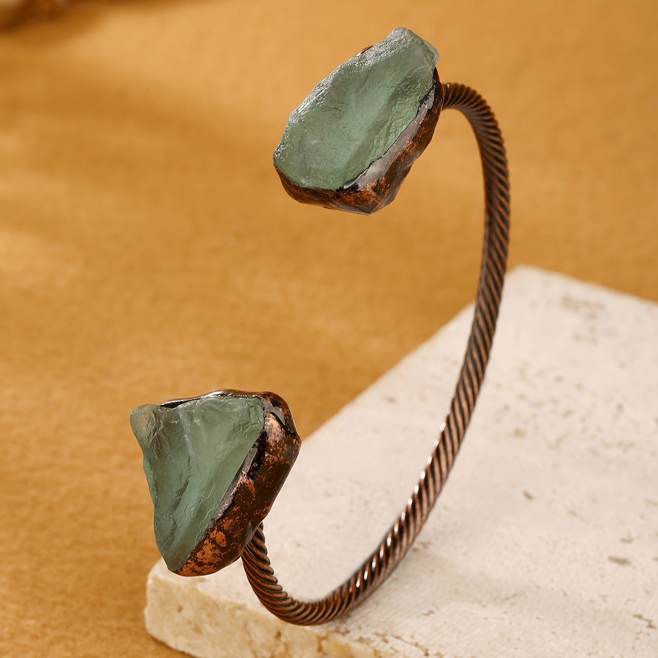 Vintage Bohemian Copper Bracelet with Amethyst Citrine and White Crystals for Women