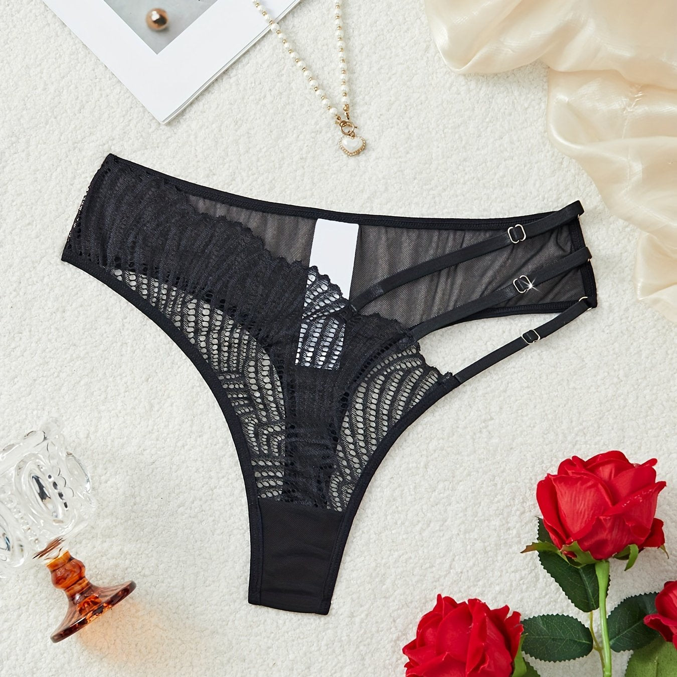 Women's Lace Triangle Panties and Sheer Mesh Thong Sexy Lingerie Underwear