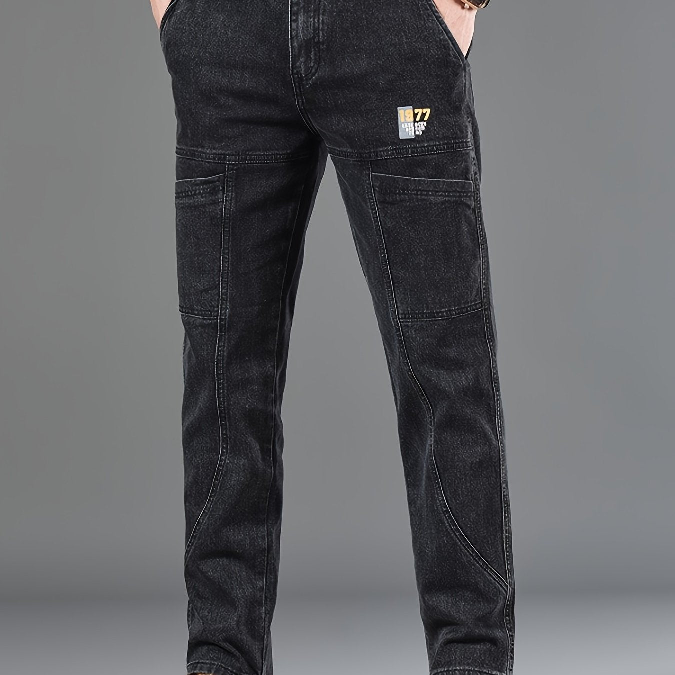 Men's Regular Fit Denim Jeans with Washed Print and Slight Stretch