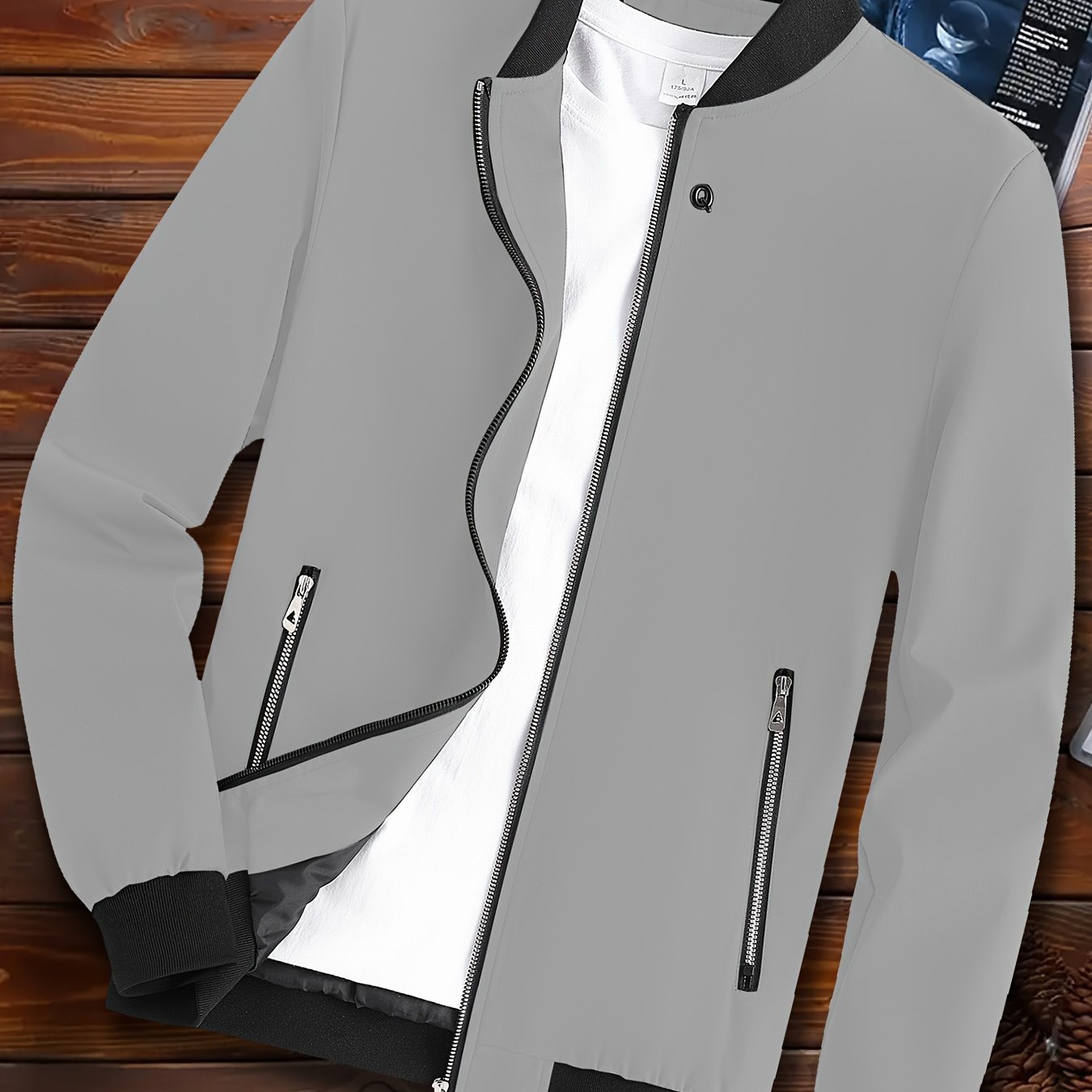 Chaqueta bomber de poliéster con cremallera para hombre y cuello de béisbol para primavera y otoño