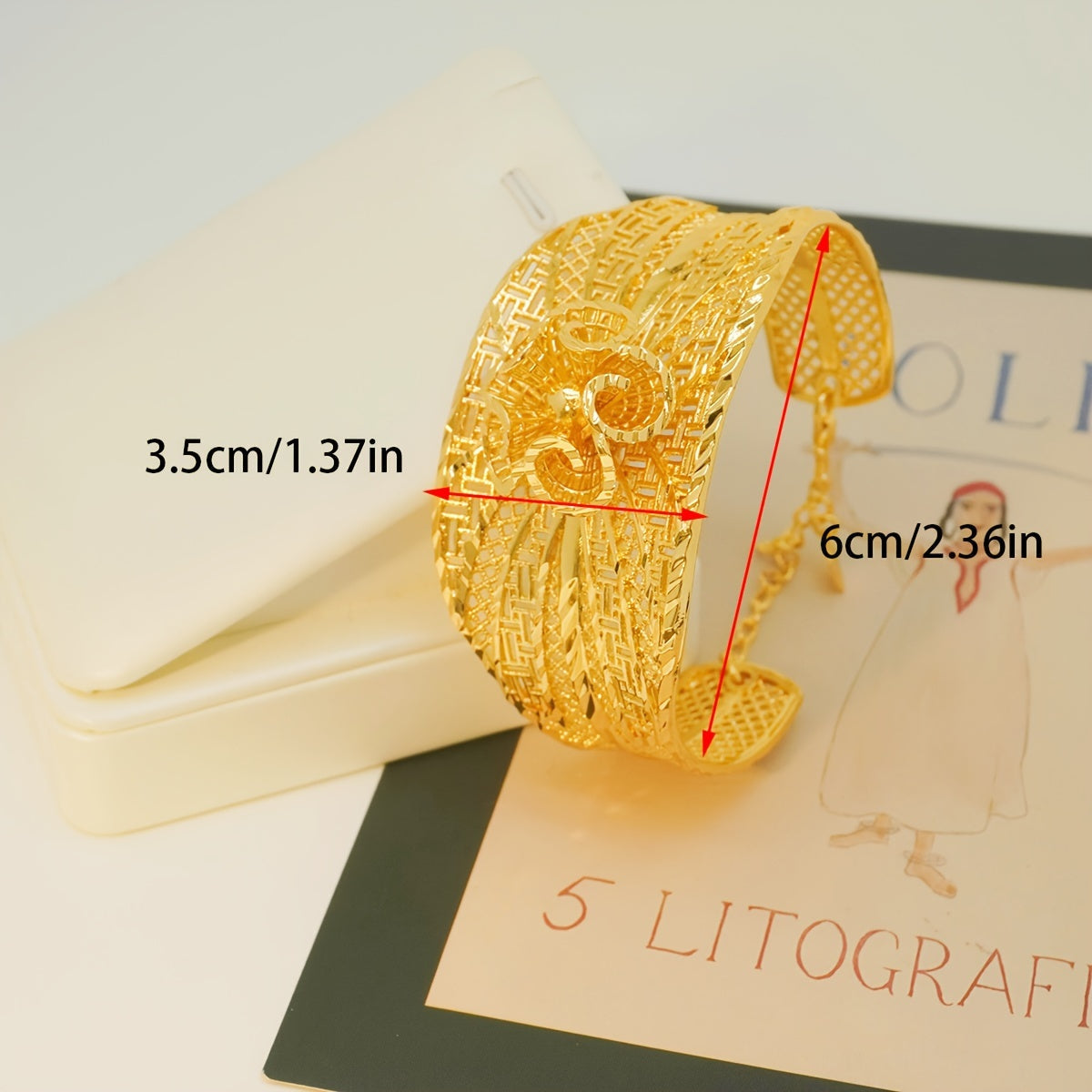 Gold Flower Pattern Wide Bracelet for Weddings and Engagements