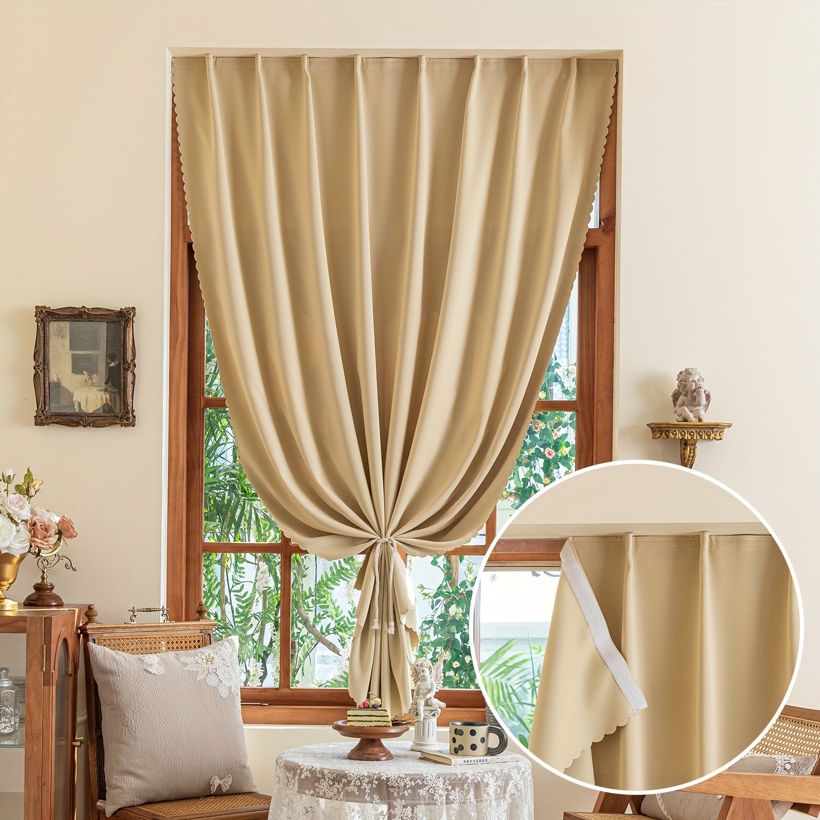 Blackout Curtain Without Rod UV Blocking Easy to Install for Bedroom Living Room Kitchen