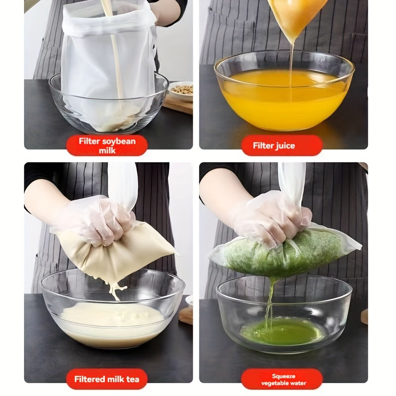 3pcs Nylon Mesh Strainer Bags for Nut Milk Tea Coffee Juice Reusable Kitchen