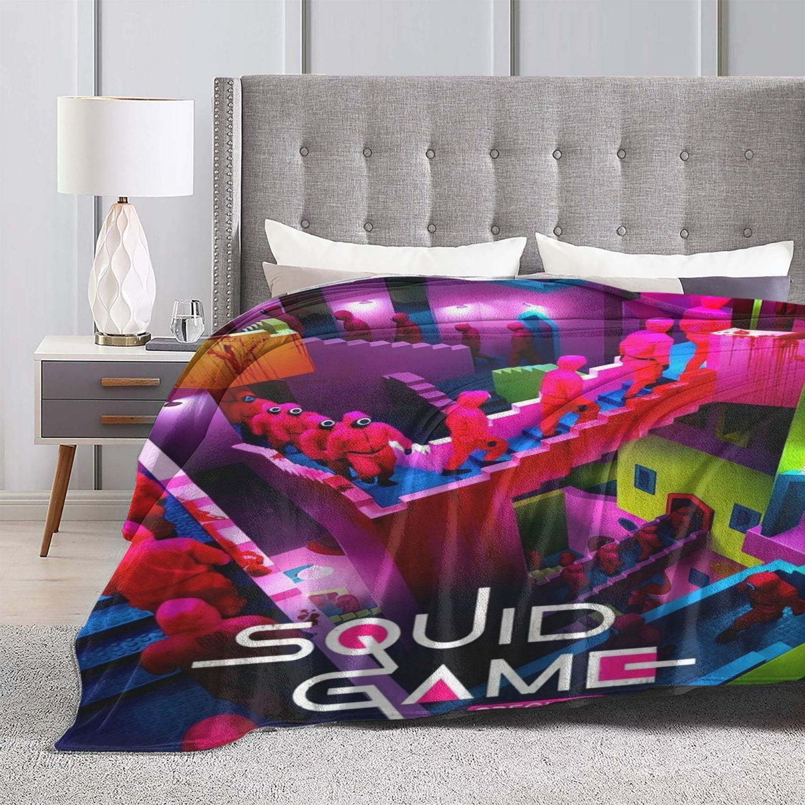 Printed Flannel Blanket for Sofa Bed Travel Camping All-Season Lightweight Digital Print