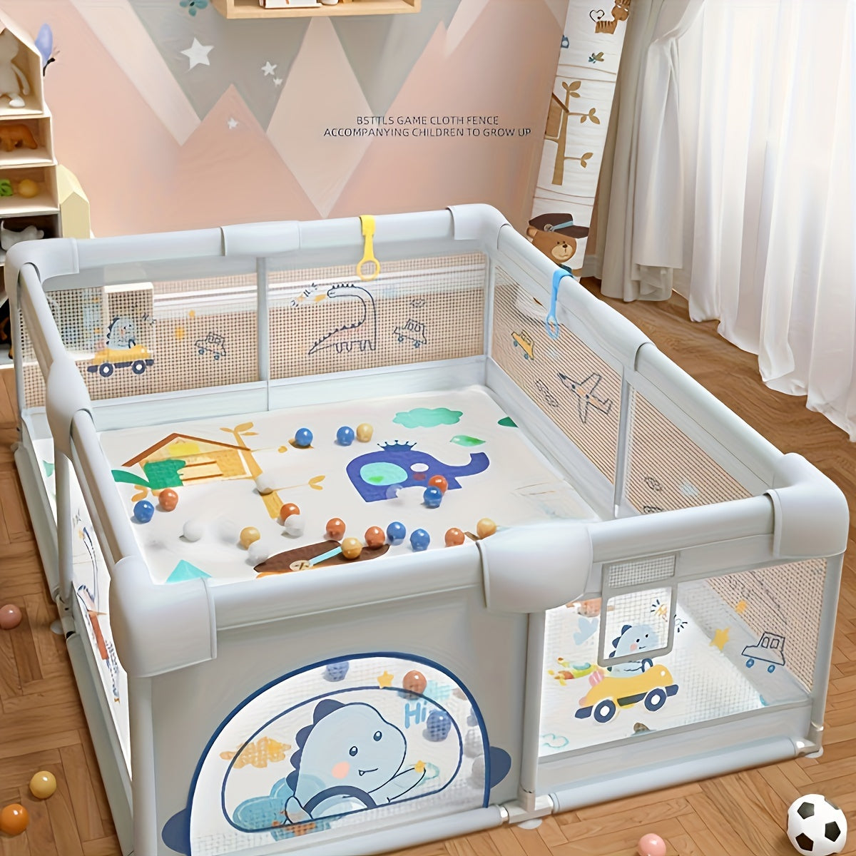 Indoor and Outdoor Playpen with Safety Gate and Non-Slip Bases