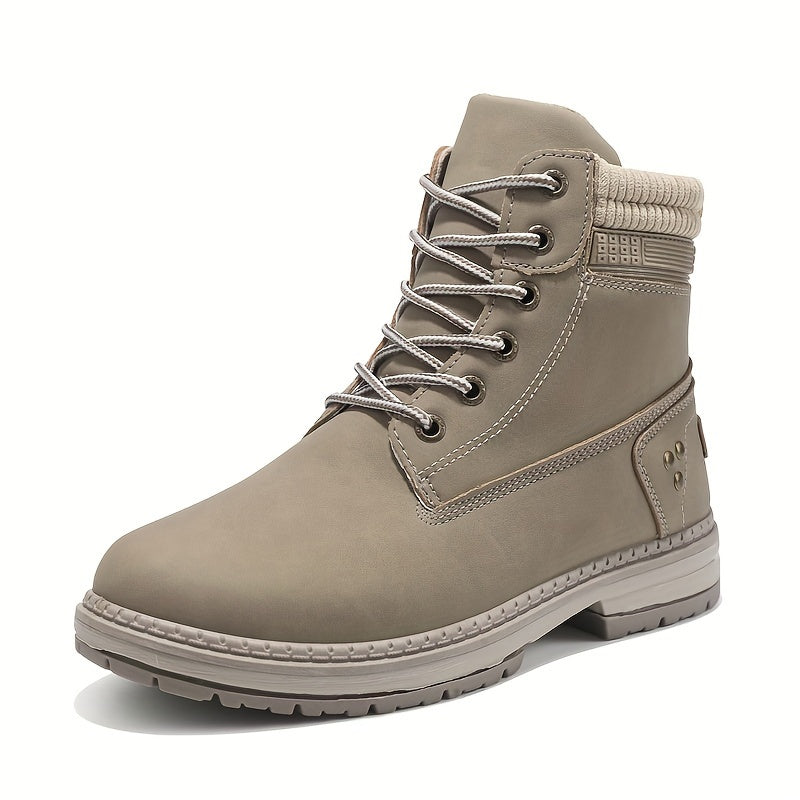 Women's High-Top Lace-Up Ankle Boots Black PU Thick Rubber Sole Casual All-Season