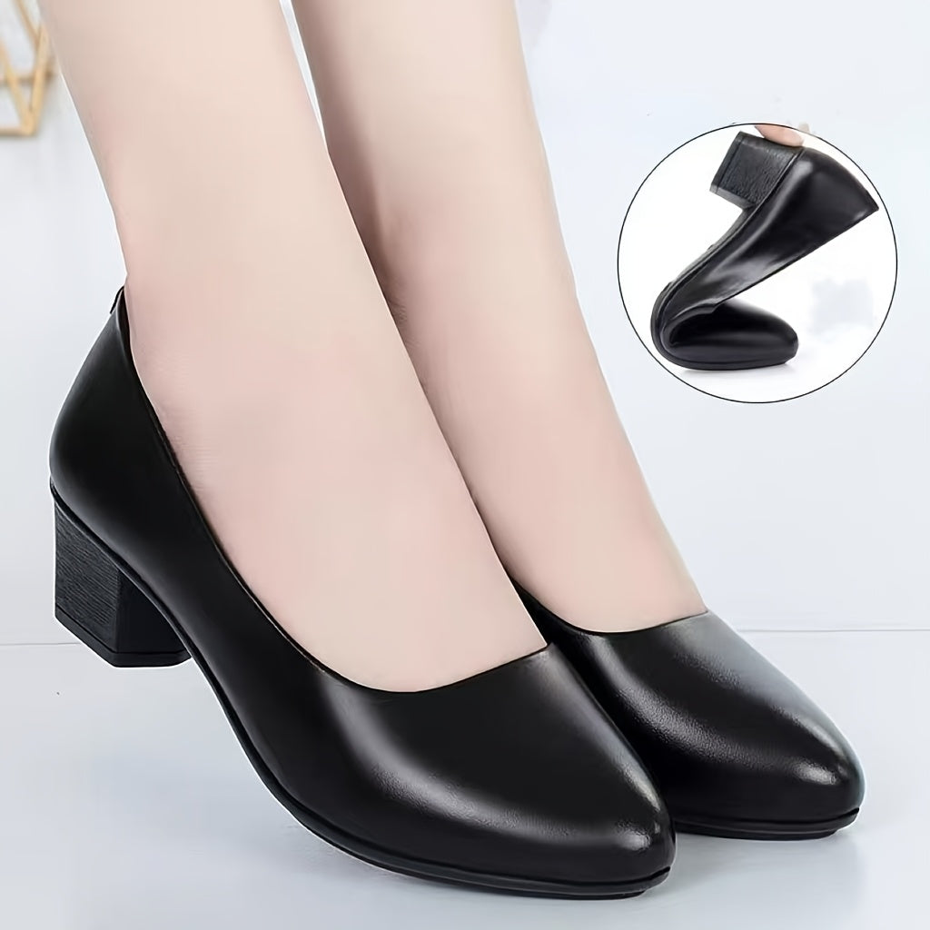 Women Soft Faux Leather Low-Heeled Flats with Pointed Toe Black