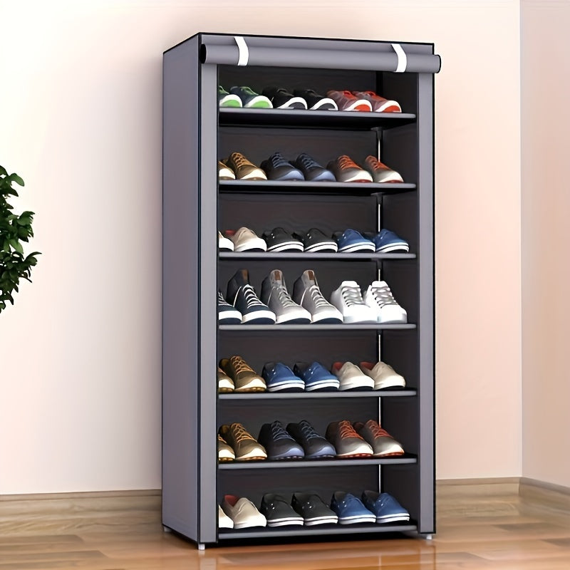 8-Tier Shoe Rack with Dustproof Cover Non-Woven Entryway Storage Organizer