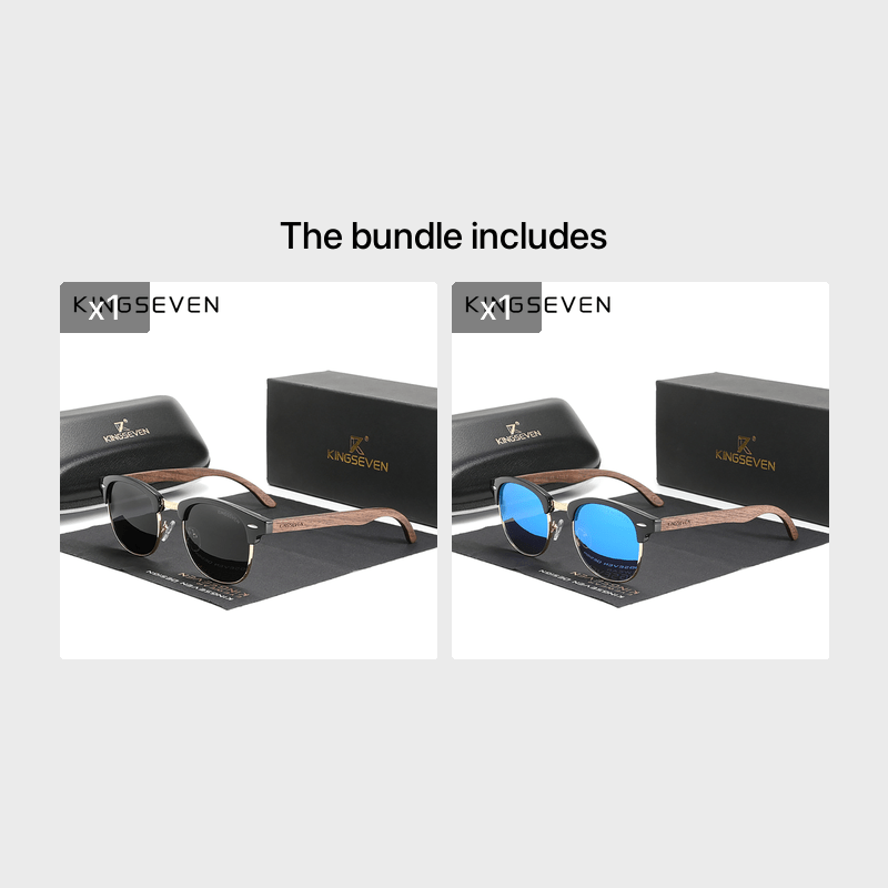 Men's Semi-Rimless Glasses Black Walnut Wood Polarized Lenses