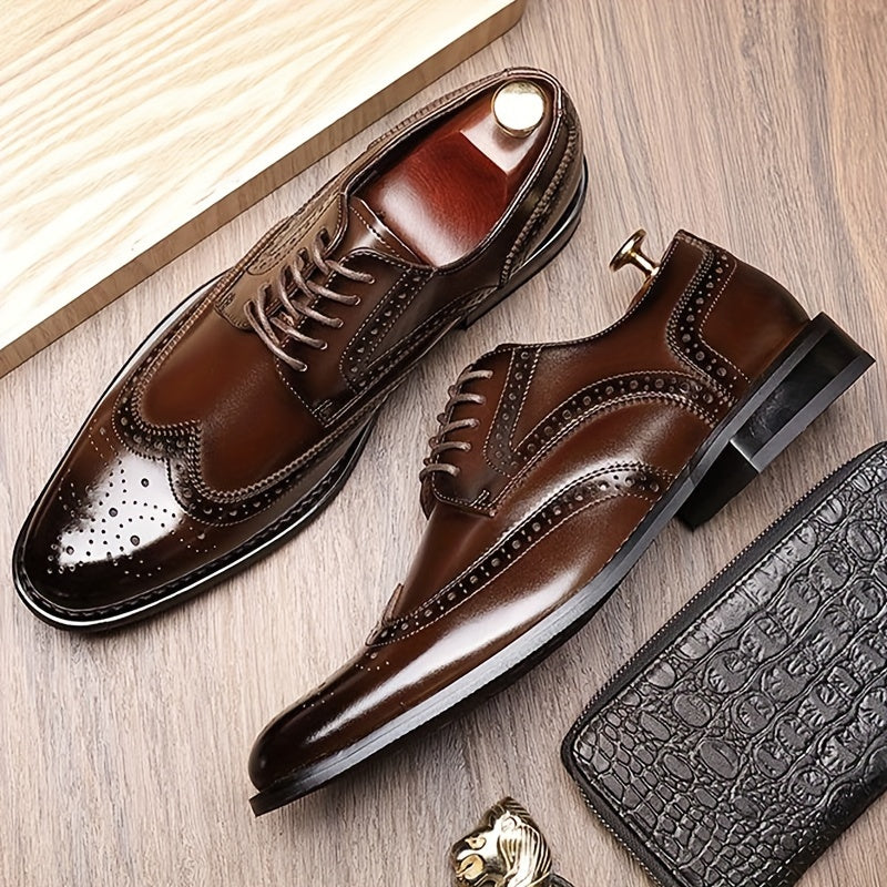 Zapatos oxford de cuero con ala de murciélago para hombre, suela antideslizante, casual y formal