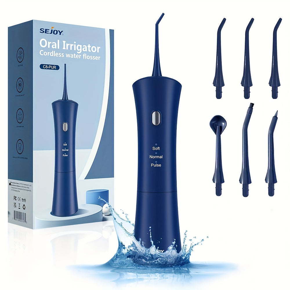 Hilo dental de agua inalámbrico con 3 modos, 6 boquillas de chorro, recargable por USB, batería de 1200mAh
